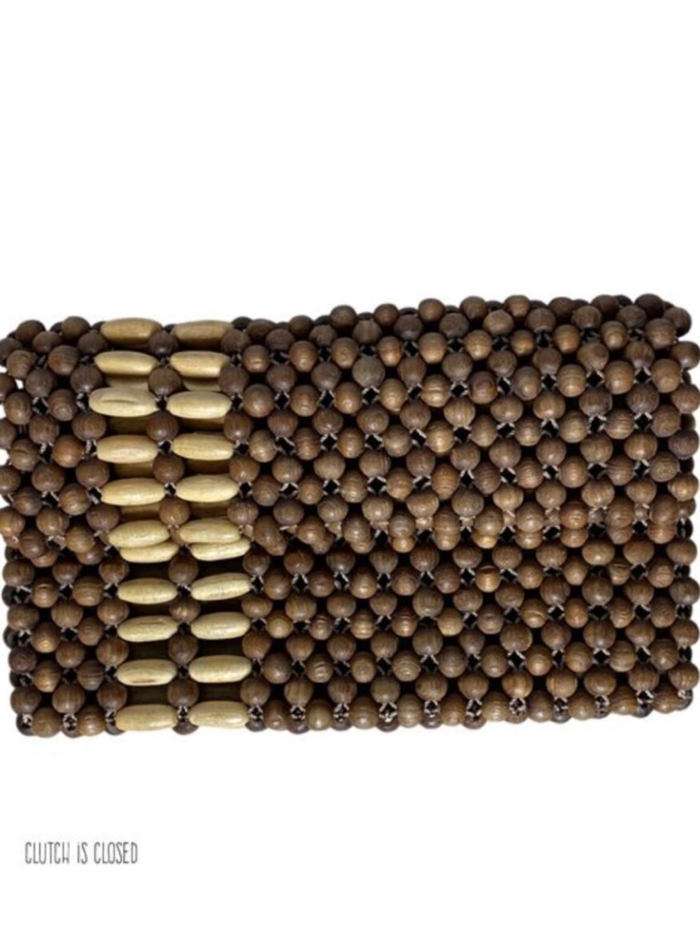 Vintage Made in Korea Beaded Wooden Clutch Browns Handcrafted EUC